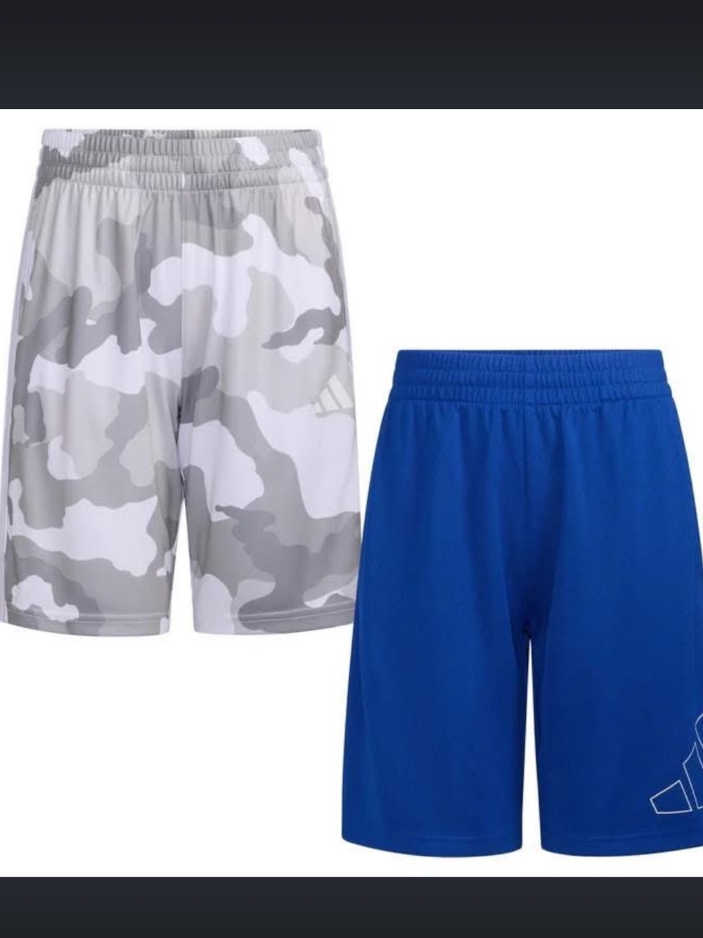 adidas youth Gray Camo & Royal Blue Athletic Shorts - 2-Pack. Size L  14/16. NWT